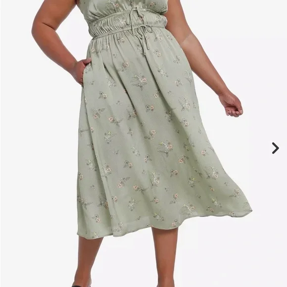 Her Universe Tinkerbell Green Floral Maxi Dress sz 3 and Disney Cardigan sz 1 - Picture 3 of 12